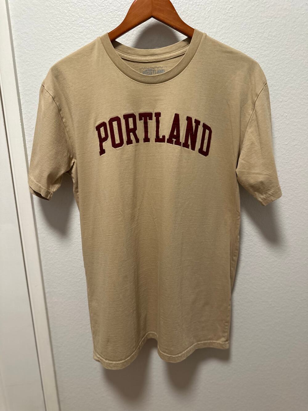 Portland Gear Embroidered "Portland" Tan T-Shirt, Size Large